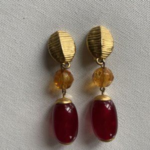 Vintage GIVENCHY Red Lucite Drop Style Earrings ca.80's 90s Signed Clip On